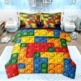 thumbnail image 1 of Feelyou Cartoon Building Blocks Bedding Comforter Set 7 Pieces, Pixelate Miner Full Bedding Set, Teens Kids Boys Girls Reversible Fitted Sheet Flat Sheet, Lightweight Room Decor, 1 of 8
