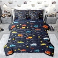 thumbnail image 1 of Feelyou Cartoon Car Bus Bedding Comforter Set 7pcs, Star Lines Stripes King Bedding Sets, 1 of 8