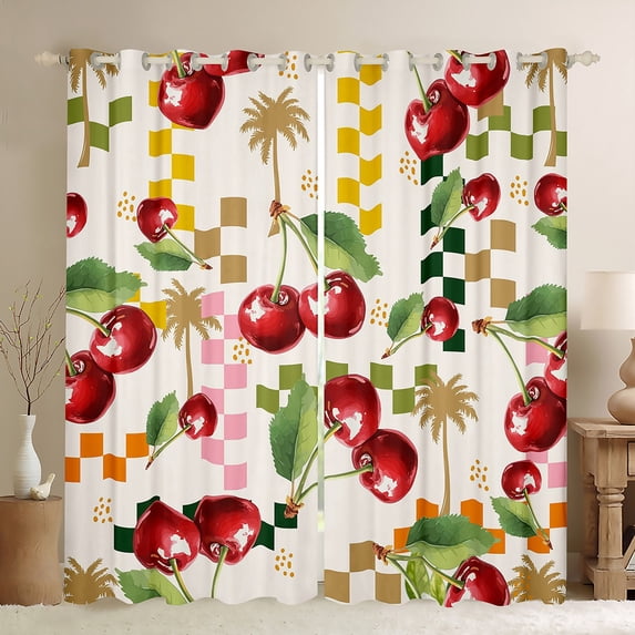 Feelyou Cartoon Cherry Curtains (2, 42x84), Kids Buffalo Plaid Coconut