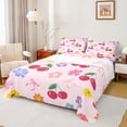 thumbnail image 1 of Feelyou Cartoon Cherry Fruit Queen Sheet Sets for Kids, Kawaii Pink Flower Flat Sheet, Princess Cute Ribbon Queen Fitted Sheet, Super Cozy Room Decor, 4 Pieces, 1 of 7