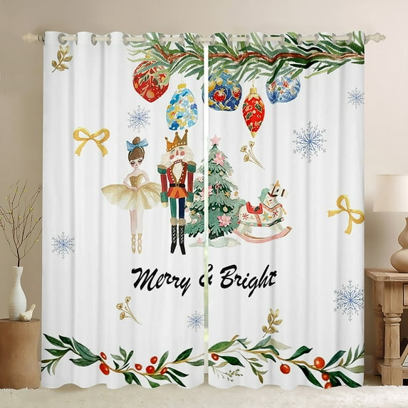 Feelyou Cartoon Christmas Nutcracker Curtains Pack of 2 (42x84 Each) for Kid, Ballet Princess Elf Curtains Blackout, Happy New Year Bedroom Curtains, Curtains and Drapes Room Decor