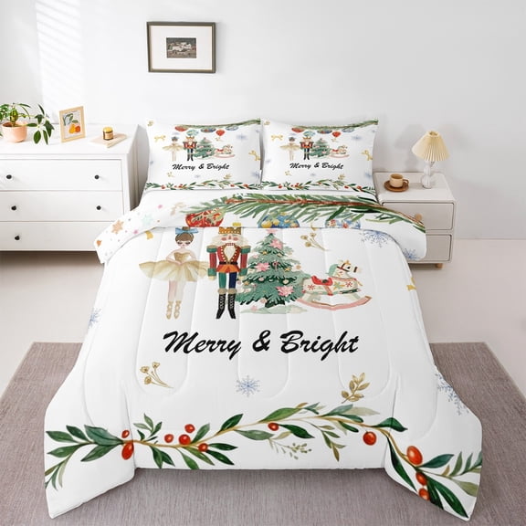 Feelyou Cartoon Christmas Nutcracker Full Size Comforter Sets for Kid, Ballet Princess Elf Bedding Comforter Set, Happy New Year Reversible Bedding Sets, Super Cozy Room Decor, 3 Pieces