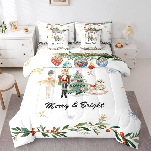 Feelyou Cartoon Christmas Nutcracker Twin Bedding Sets 7-Piece for Kid, Ballet Princess Elf Bedding Comforter Set, Happy New Year Reversible Sheet Sets, Super Cozy Room Decor