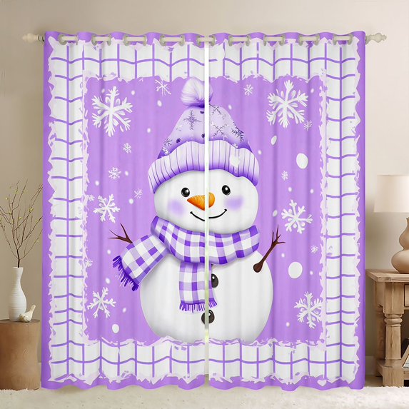 Feelyou Cartoon Christmas Snowman Blackout Curtains Set of 2 (52x84 Each), Happy New Year Window Curtains, Dreamy Xmas Snowflake Curtains and Drapes, Living Room Curtains Decor