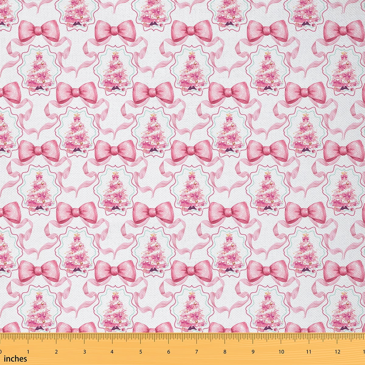 Feelyou Cartoon Christmas Tree Fabric by the Yard 2 Yards, Green Princess Bowknot Room Decor Fabric by the Yard, Kids Happy Holiday Fabric for Sewing, Luxury Bedroom Decor