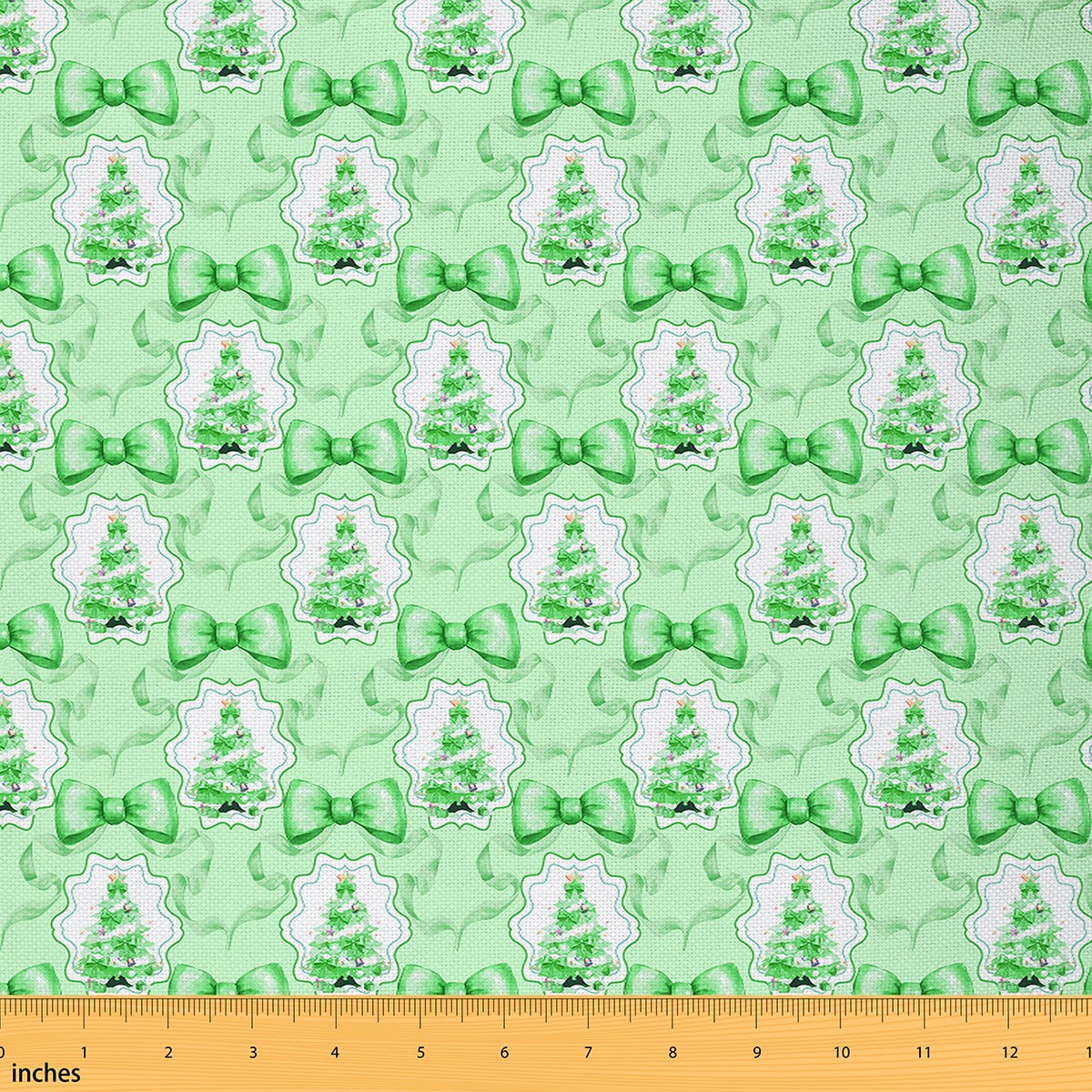 Feelyou Cartoon Christmas Tree Fabric by the Yard 5 Yards, Green Princess Bowknot Home Decor Fabric by the Yard, Teen Happy Holiday Sewing Fabric, Microfiber Bedroom Decor
