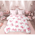 thumbnail image 1 of Feelyou Cartoon Cute Bow Bedding Comforter Set 7pcs for Kid, Princess Ribbon Queen Bedding Sets, Kawaii Love Heart Reversible Queen Sheet Sets, Super Cozy Room Decor, 1 of 7