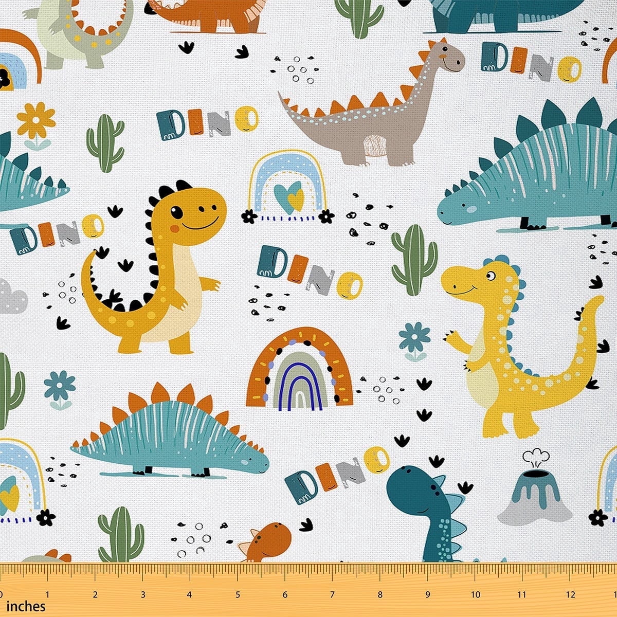 Feelyou Cartoon Cute Dinosaur Fabric by the Yard 2 Yards, Cactus Flower Plant Sewing Fabric, Teens Boys Girls Kids Home Decor Fabric by the Yard, Luxury Bedroom Decor