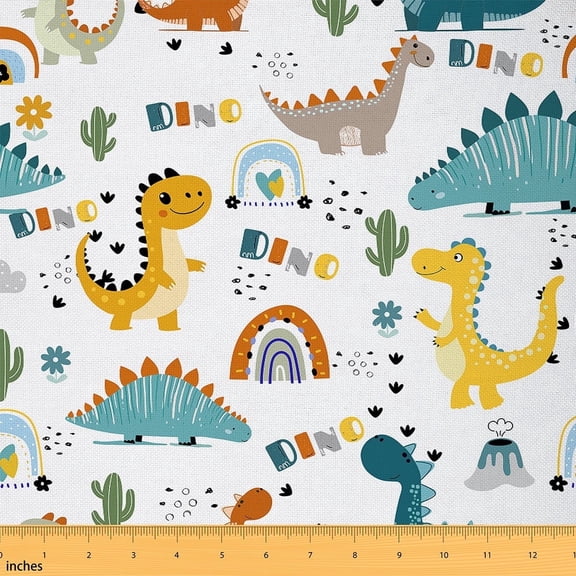 Feelyou Cartoon Cute Dinosaur Fabric by the Yard 2 Yards, Cactus Flower Plant Sewing Fabric, Teens Boys Girls Kids Home Decor Fabric by the Yard, Luxury Bedroom Decor