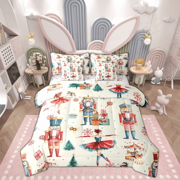 Feelyou Cartoon Cute Princess Bedding Comforter Set 7pcs for Kid, Nutcracker Royal Guarder King Bedding Sets, Merry Christmas Theme Reversible Bed Sheets, Super Cozy Room Decor, 3pcs