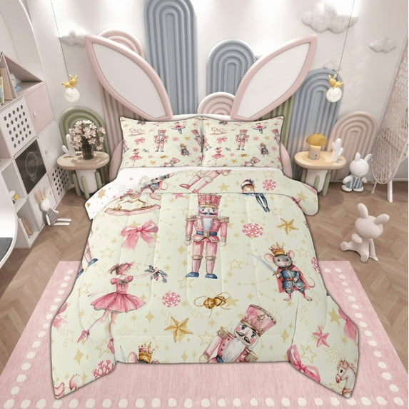Feelyou Cartoon Cute Princess Bedding Comforter Set for Kid, Nutcracker Royal Guarder Twin Comforter Sets, Merry Christmas Theme Reversible Bedding Set, Breathable Home Decor, 2pcs