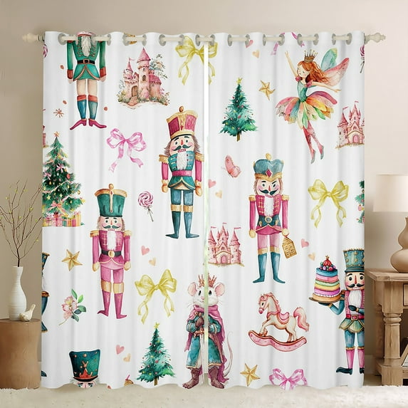 Feelyou Cartoon Cute Princess Black Out Curtains for Kid, Nutcracker Royal Guarder Curtains Pack of 2 (42x63 Each), Merry Christmas Theme Bedroom Curtains, Window Curtains Room Decor