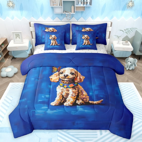 Feelyou Cartoon Dalmatian Lover Bedding Comforter Set 7pcs, Cute Dog Butterfly King Bedding Sets, Modern Oil Printing Reversible Bed Sheets, Luxury Bedroom Decor