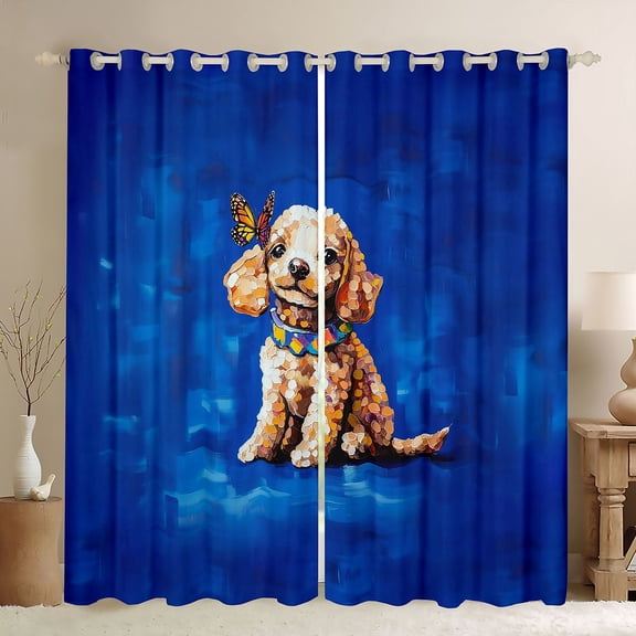 Feelyou Cartoon Dalmatian Lover Curtains Pack of 2 (42x84 Each), Cute Dog Butterfly Curtains Blackout, Modern Oil Printing Bedroom Curtains, Living Room Curtains Decor