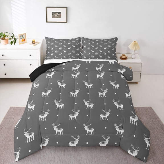 Feelyou Cartoon Deer Queen Comforter Set, Kawaii Animal Lover Bedding Comforter Set, 3pcs