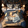 thumbnail image 1 of Feelyou Cartoon Dining Ghost Full Size Bedding Sets, Happy Halloween Pizza Full Size Bed in a Bag, Slate Blue, Halloween Reversible, 7pcs, 1 of 7