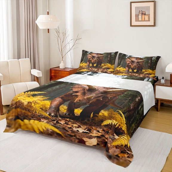 Feelyou Cartoon Dino Teens Full Size Sheets, Rutstic Wildlife Bed Sheets, 4 Pieces