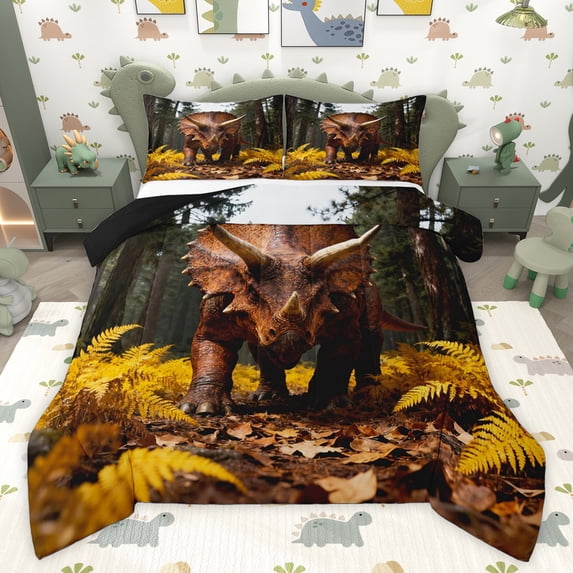 Feelyou Cartoon Dino Teens Twin Comforter Sets, Rutstic Wildlife Bedding Set, 2 Pieces