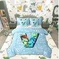 thumbnail image 1 of Feelyou Cartoon Dinosaur Bedding Comforter Set 7 Pieces for Boys, Initial Letter V Full Bedding Set, Cartoon Theme Reversible Fitted Sheet Flat Sheet, Lightweight Room Decor, 1 of 7