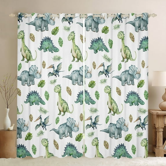 Feelyou Cartoon Dinosaur Curtains Pack of 2 (42x84 Each), Cute Jungle Wildlife Curtains Blackout, Palm Leaf Botanical Bedroom Curtains, Curtains and Drapes Home Decor