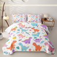 thumbnail image 1 of Feelyou Cartoon Dinosaur Egg Quilt King for Boys Girls, Flower Floral King Coverlet Set, Pink Purple, 3 Pieces, 1 of 7