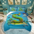thumbnail image 1 of Feelyou Cartoon Dinosaur Letter S Print Full Size Comforter Sets for Boys Girls, Cute Animal Bedding Sets, Blue, Polkadot Reversible, 3 Pieces, 1 of 6