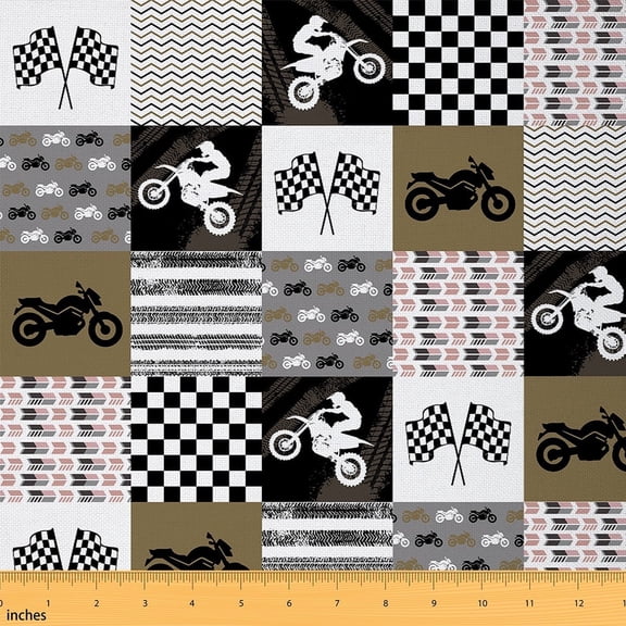 Feelyou Cartoon Dirt Bike Fabric by the Yard 1 Yard, Speed Sports Room Decor Fabric by the Yard, Teenager Boys Girls Fabric for Sewing, Microfiber Bedroom Decor