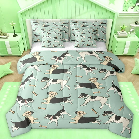 Feelyou Cartoon Dog Pug Twin Bedding Sets 7-Piece for Kids, Cute Dalmatian Lover Bedding Comforter Set, Funny Animal Reversible Sheet Sets, Lightweight Room Decor