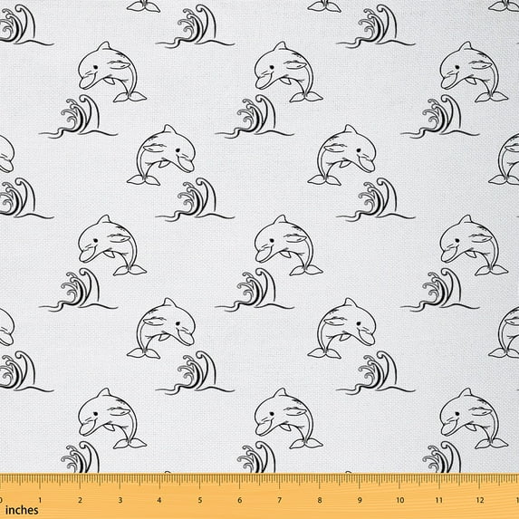 Feelyou Cartoon Dolphin Fabric by the Yard 1 Yard for Kids, Kawaii Animal Sewing Fabric, Ocean Sealife Home Decor Fabric by the Yard, Breathable Home Decor