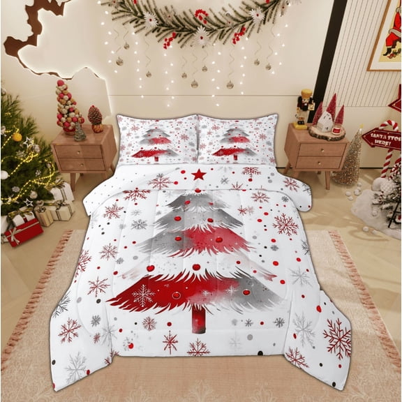 Feelyou Cartoon Dots Tree 01, Christmas Snowflake Twin Comforter Sets, Happy Festival Reversible Bedding Set, Lightweight Room Decor, 2pcs