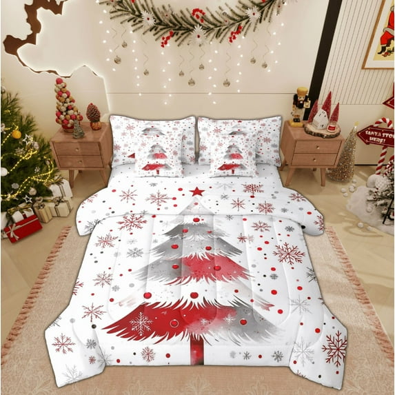 Feelyou Cartoon Dots Tree Bedding Comforter Set 7pcs, Christmas Snowflake King Bedding Sets, Happy Festival Reversible Bed Sheets, Lightweight Room Decor