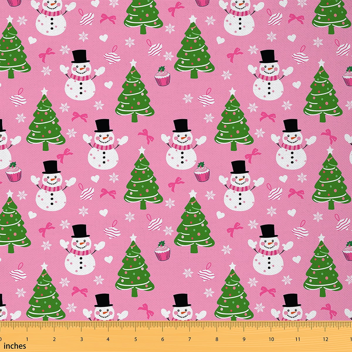 Feelyou Cartoon Dots Tree Fabric by the Yard 10 Yards, Christmas Snowman Room Decor Fabric by the Yard, Kids Happy Festival Fabric for Sewing, Luxury Bedroom Decor