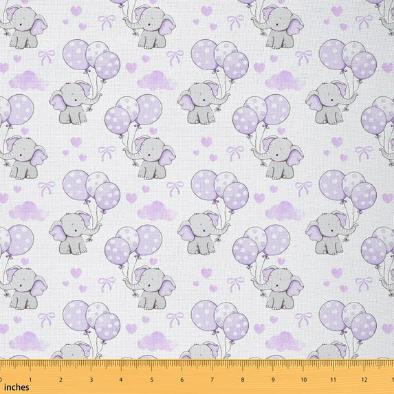 Feelyou Cartoon Elephant Fabric by the Yard 2 Yards for Girl, Kawaii Animal Sewing Fabric, Balloon Bowknot Home Decor Fabric by the Yard, Luxury Bedroom Decor