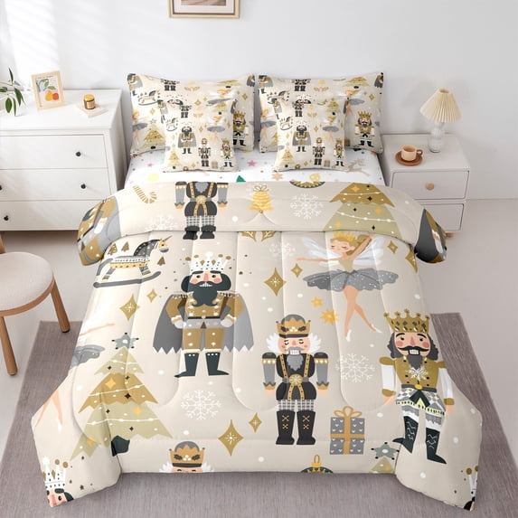 Feelyou Cartoon Elf Princess Bedding Comforter Set 7pcs, Fairy Tale Nutcracker King Bedding Sets, Christmas Tree Gift Reversible Bed Sheets, Luxury Bedroom Decor, 3pcs