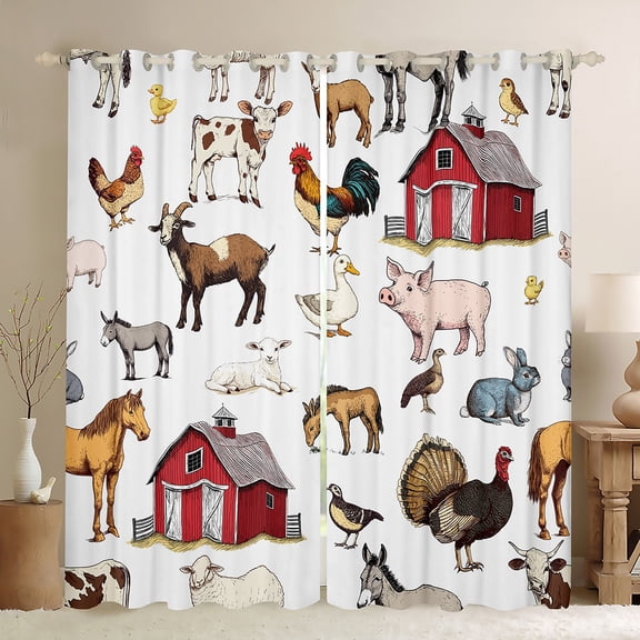 Feelyou Cartoon Farm Animal Curtains Pack of 2 (42x84 Each) for Kids, Rustic Pig Cow Horse Curtains Blackout, Lodge Cabin Bedroom Curtains, Curtains and Drapes Room Decor