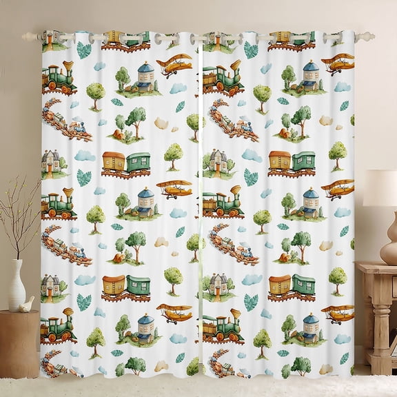 Feelyou Cartoon Farmhouse Curtains Pack of 2 (42x84 Each), Helicopter Train Curtains Blackout, Palm Tree Plant Bedroom Curtains, Window Curtains Room Decor