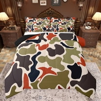 Feelyou Cartoon Fashion Camo Bedding Comforter Set for Teens, Chic Camouflage Twin Comforter Sets, Green Square Abstract Reversible Bedding Set, Super Cozy Room Decor, 2-Piece