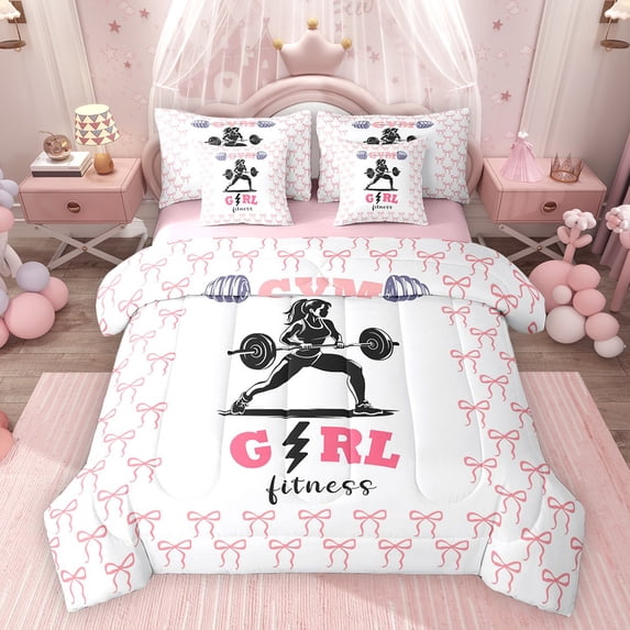 Feelyou Cartoon Fitness Bedding Comforter Set 7pcs, Cute Ribbon Bowknot King Bedding Sets