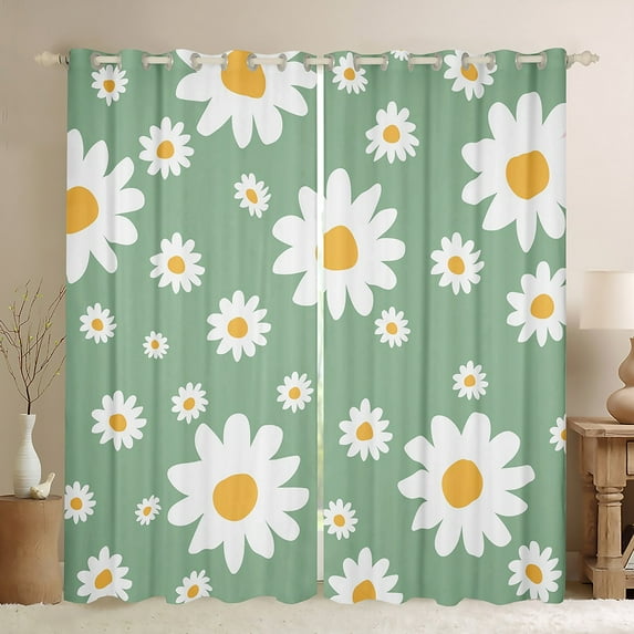 Feelyou Cartoon Floral Green Curtains Pack of 2 (42x84 Each), Kawaii Blossoms Flower Curtains Blackout, Dreamy Princess Style Bedroom Curtains, Living Room Curtains Decor