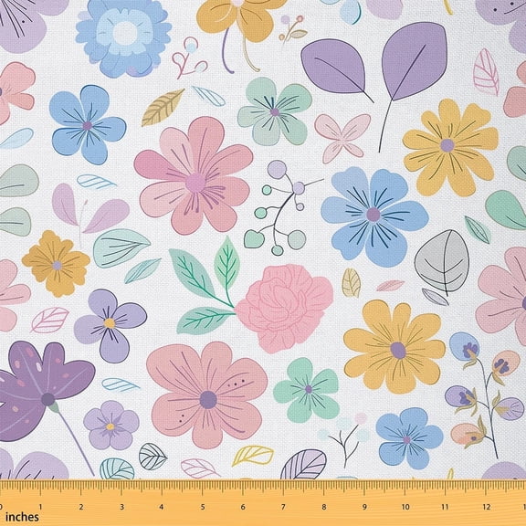 Feelyou Cartoon Flower Fabric by the Yard 1 Yard, Rustic Farmhouse Floral Home Decor Fabric by the Yard, Child Preppy Sewing Fabric, Lightweight Room Decor