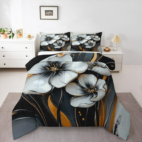 Feelyou Cartoon Flower Floral Bedding Comforter Set, Plant Botanical Twin Comforter Sets, Teen Kid Girl Reversible Bedding Set, Microfiber Bedroom Decor, 2pcs