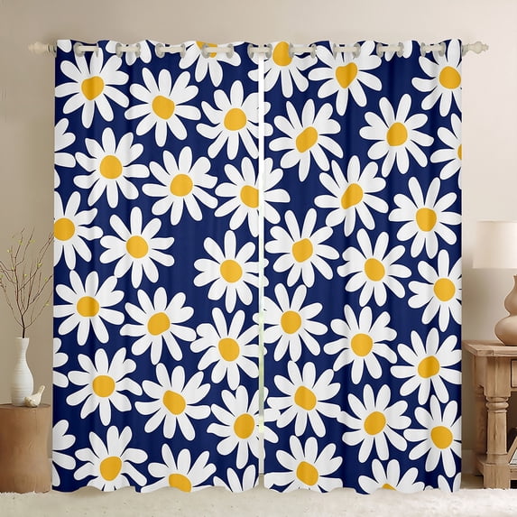 Feelyou Cartoon Flower Floral Curtains Pack of 2 (42x84 Each) for Kid, Rustic Groovy Daisy Curtains Blackout, Kawaii Cartoon Theme Bedroom Curtains, Blackout Curtains Room Decor