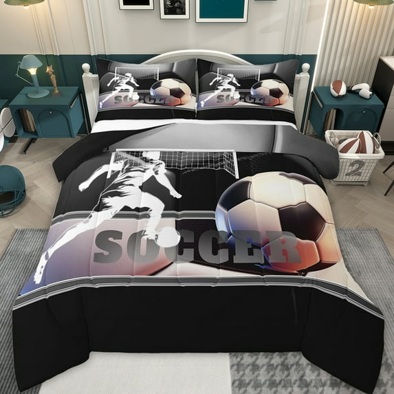 Feelyou Cartoon Football Athlete Bedding Comforter Set, Soccer Sports Gaming Twin Comforter Sets, Teens Kids Boys Girls Reversible Bedding Set, Luxury Bedroom Decor, 2 Pieces
