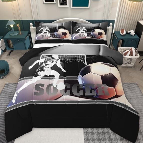 Feelyou Cartoon Football Athlete Full Size Comforter Sets, Soccer Sports Gaming Bedding Comforter Set, Teens Kids Boys Girls Reversible Bedding Sets, Luxury Bedroom Decor, 3 Pieces