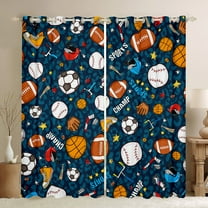 Feelyou Cartoon Football Baseball Black Out Curtains, Basketball Gaming Curtains Pack of 2 (42x63 Each), Blue Leopard Print Bedroom Curtains, Living Room Curtains Decor