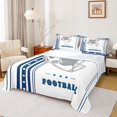 thumbnail image 1 of Feelyou Cartoon Football Helmet Queen Sheet Sets, White Navy Stripes Lines Flat Sheet, Soccer Sport Lover Queen Fitted Sheet, Ultra Soft Bedroom Decor, 4-Piece, 1 of 7