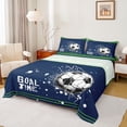 thumbnail image 1 of Feelyou Cartoon Football Soccer Bed Sheets, Navy Green Stars Lines King Sheets, Teens Kids Boys Girls Sheet Set, Super Cozy Room Decor, 4-Piece, 1 of 7