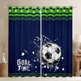 thumbnail image 1 of Feelyou Cartoon Football Soccer Black Out Curtains, Navy Green Stars Lines Curtains Pack of 2 (42x63 Each), Teens Kids Boys Girls Bedroom Curtains, Blackout Curtains Room Decor, 1 of 7