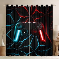 Feelyou Cartoon Game Console Black Out Curtains for Kids, Neon Glowing Honeycomb Curtains Pack of 2 (42x63 Each), Cyan Red Gaming Gamer Bedroom Curtains, Curtains and Drapes Decor