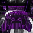 thumbnail image 1 of Feelyou Cartoon Game Console Full Size Comforter Sets for Boys, Purple Stripes Lines Bedding Comforter Set, Modern Game Controller Reversible Bedding Sets, Ultra Soft Bedroom Decor, 3 Pieces, 1 of 8